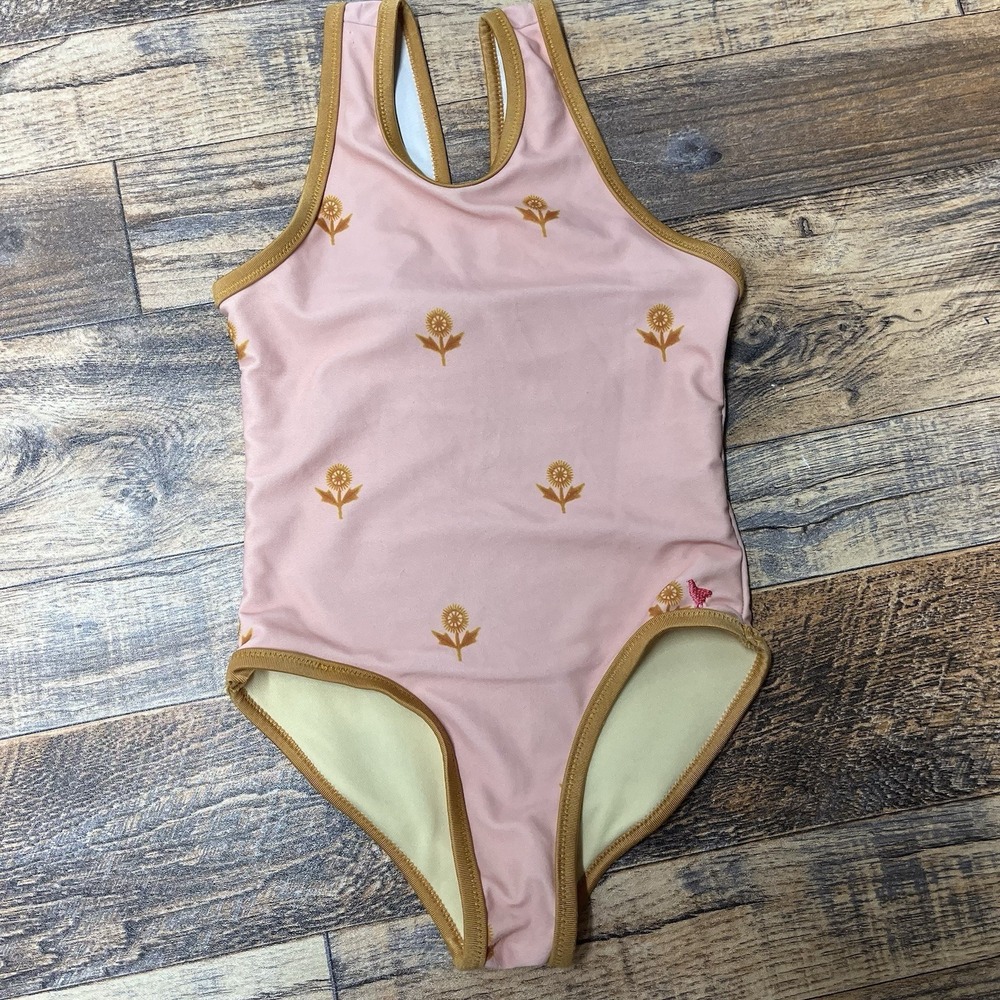 Pink Chicken Swimsuit Toddler Girl 2Y Floral Bow One Piece Coastal Summer